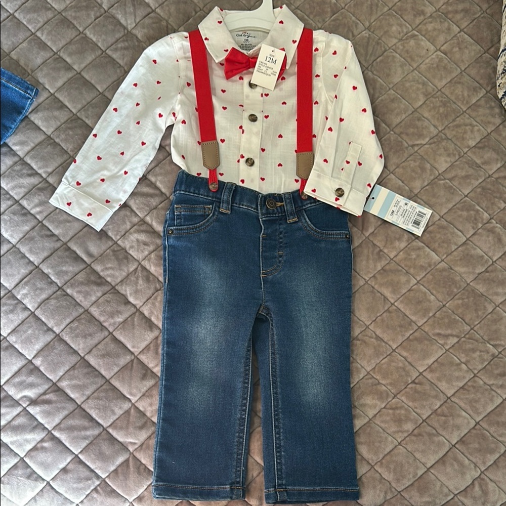 Cat & Jack Red and White Suspenders Matching Set